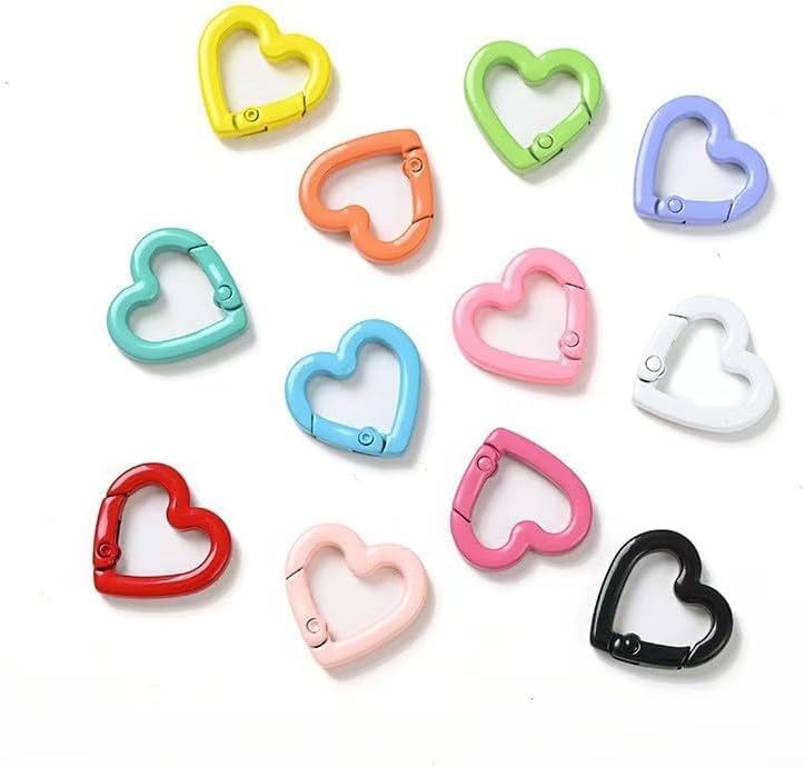 20mm Heart-Shaped Keychain Clips - Zinc Alloy Spring Carabiner Hooks for Bags, DIY Crafts and Valentine Day Accessories (6 Color Mix)